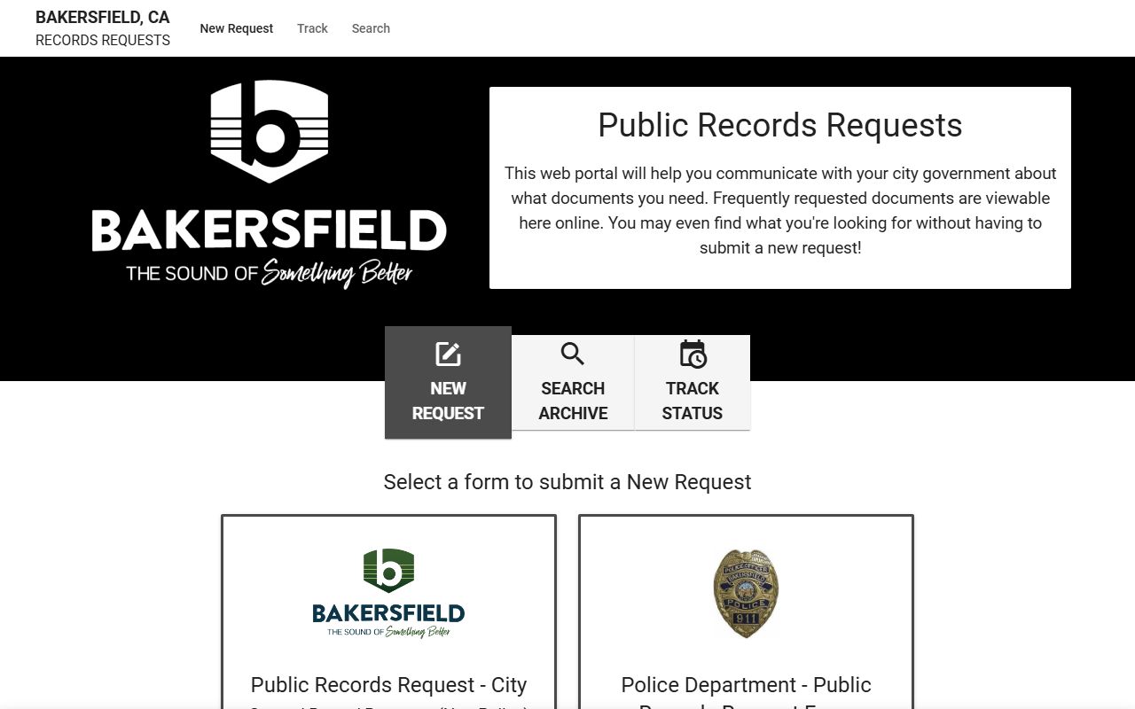 Bakersfield Police Department JustFOIA public records request portal