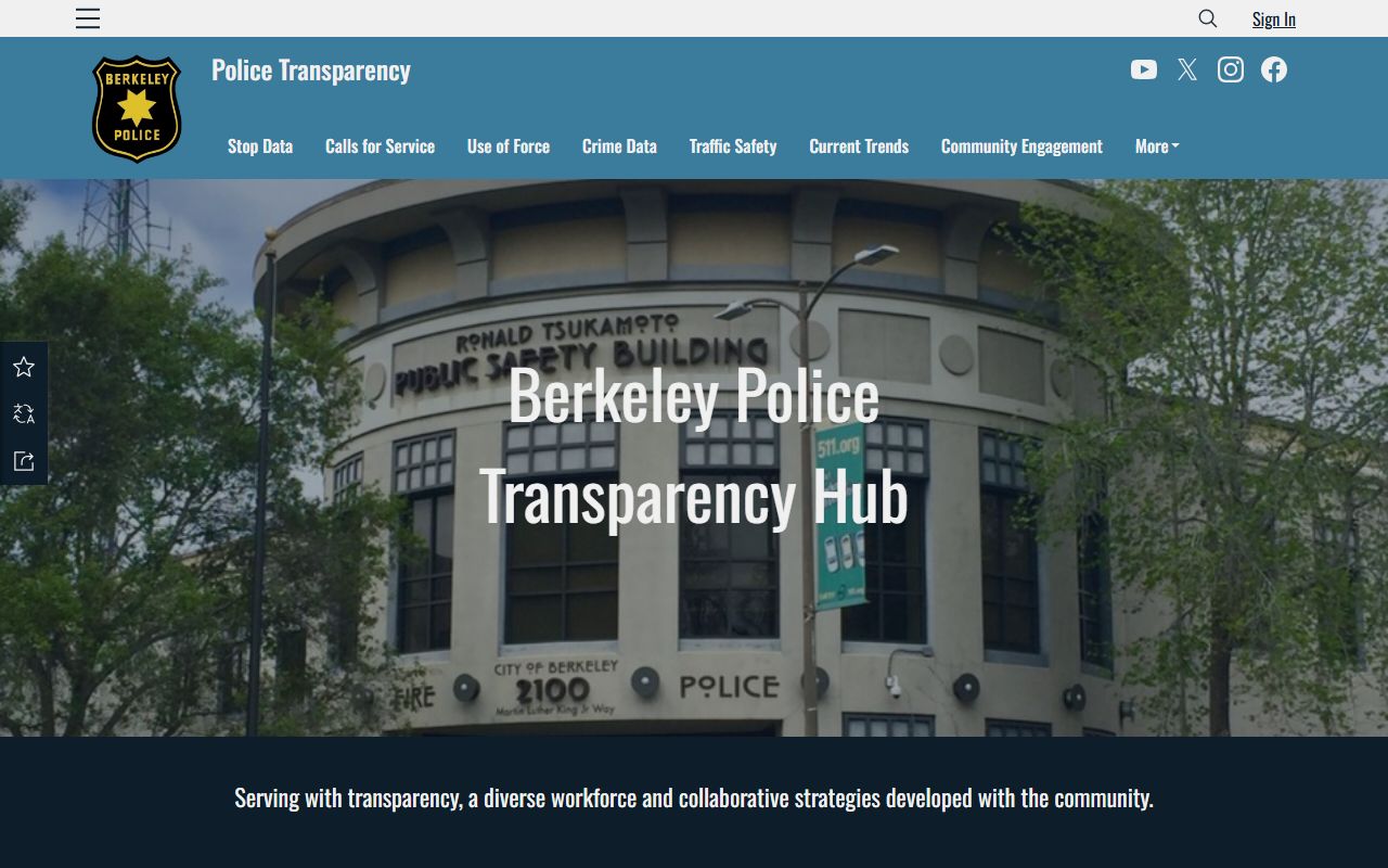 Berkeley Police Department Transparency Initiative portal showing jail bookings