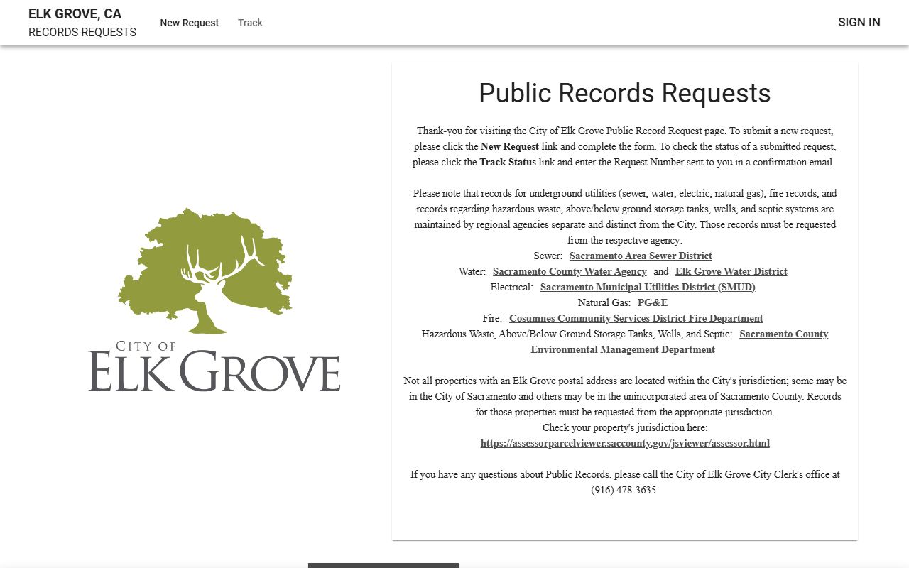 Elk Grove Police Department JustFOIA public records portal
