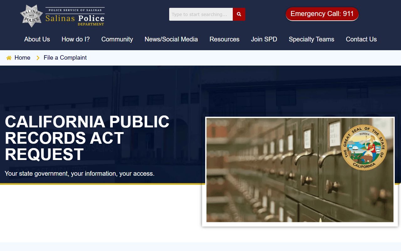 Salinas Police Department public records request portal