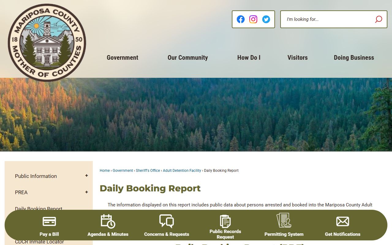 Mariposa County daily booking report page