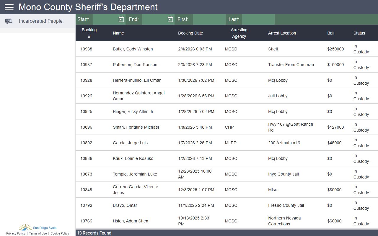 Mono County Sheriff CrimeGraphics arrest portal