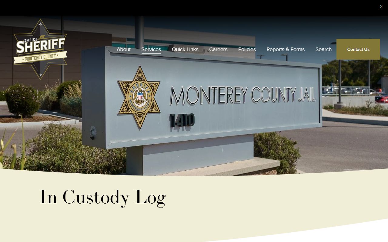 Monterey County Sheriff in-custody log