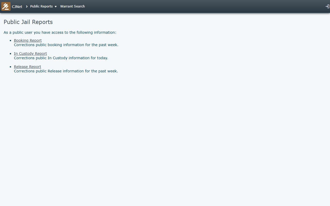 Napa County CJNet public jail reports portal
