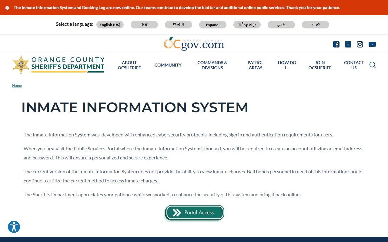 Orange County Sheriff inmate information system