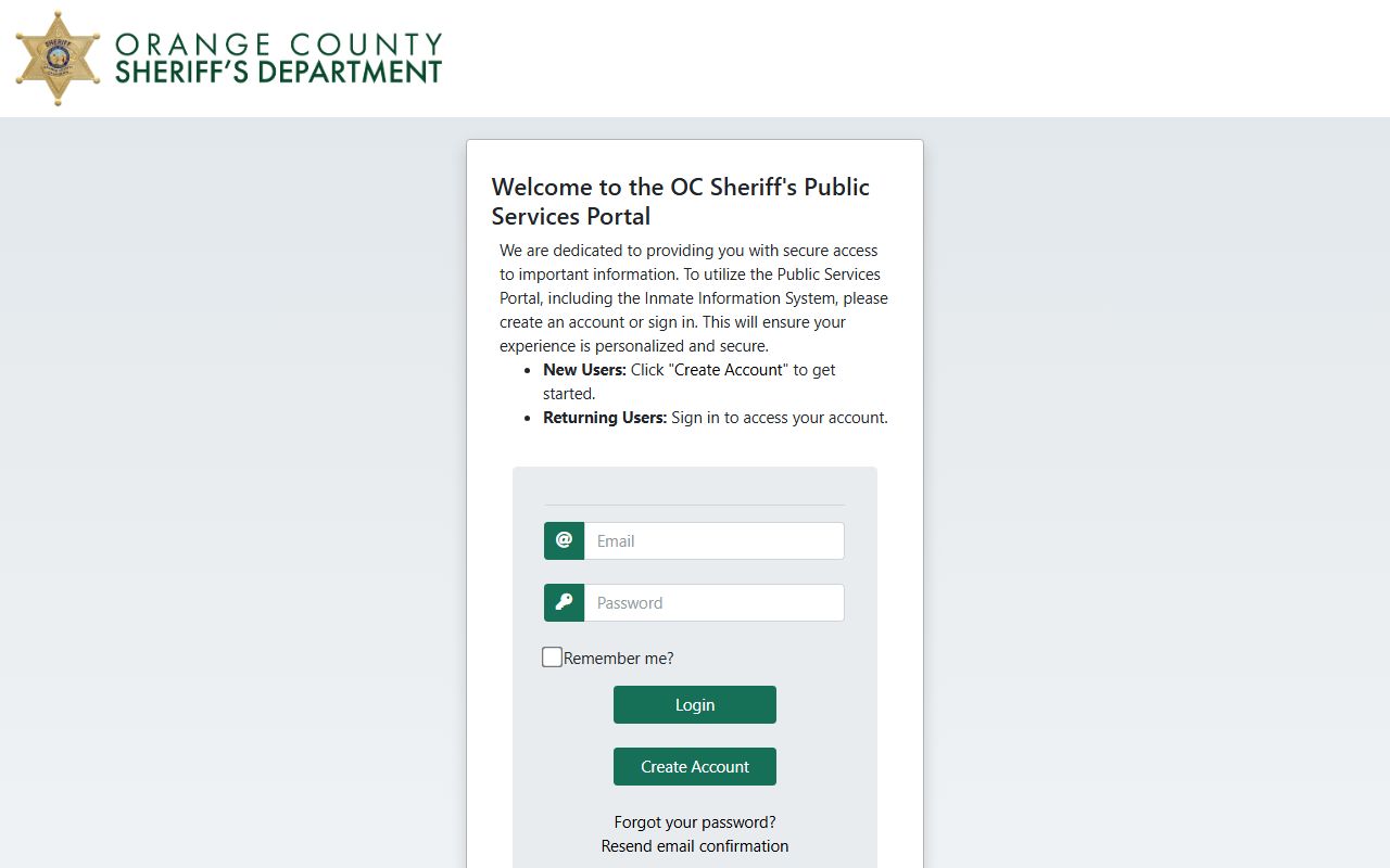 Orange County Sheriff Public Services Portal
