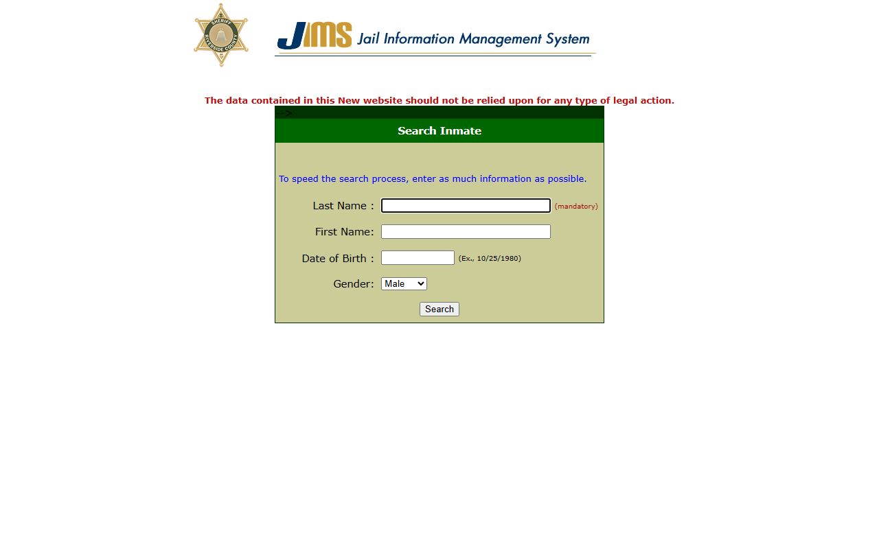 Riverside County Sheriff inmate locator database